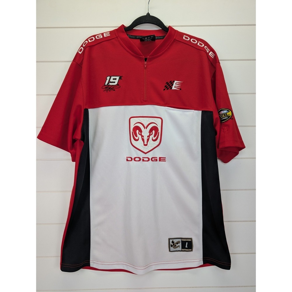 Jeremy Mayfield #19 Pit Shirt Men Large Red Dodge RAM Nascar‎ Jersey